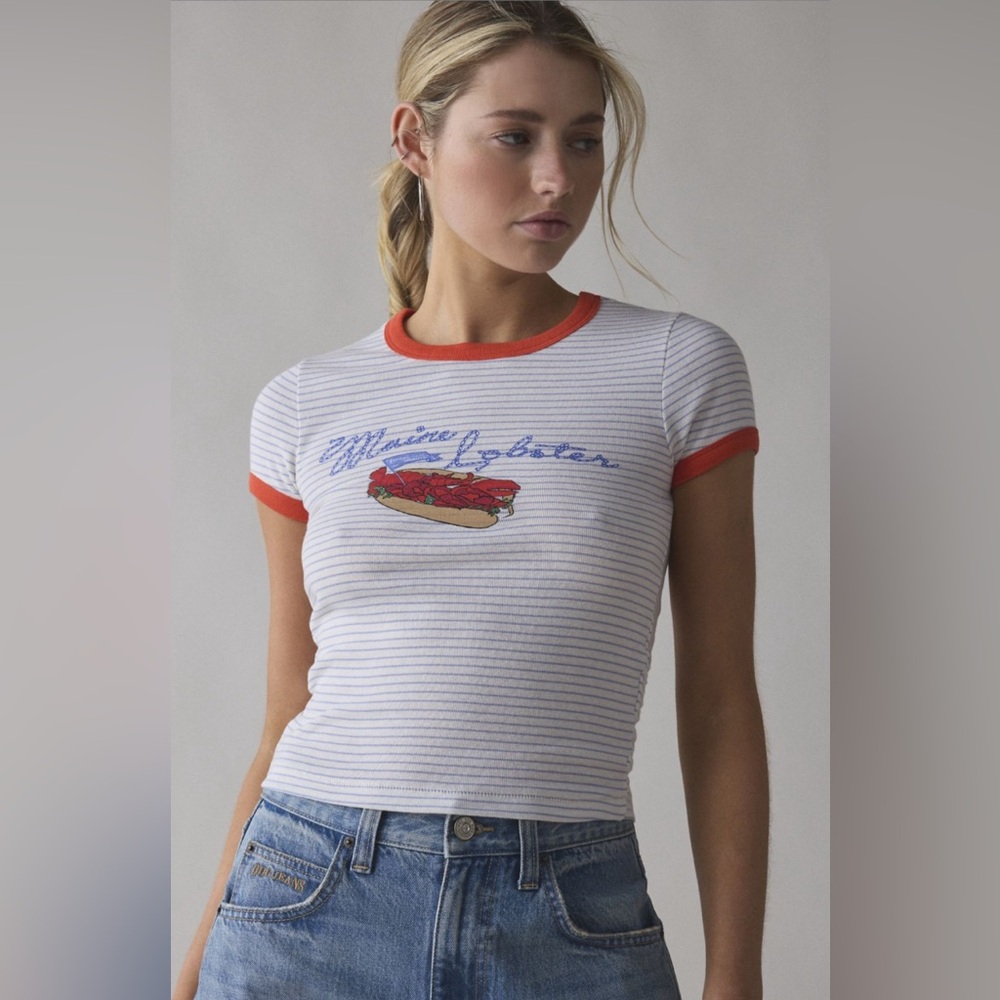 BDG Too Perfect Maine lobster roll graphic ringer baby tee